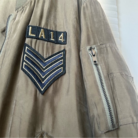 Rails Women's Ace Military Zip Up Patch Green Khaki Bomber Jacket (S) INTERMIX - Picture 2 of 5